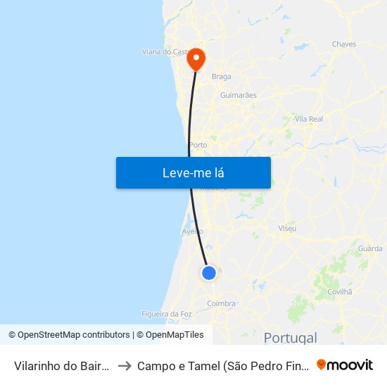 Vilarinho do Bairro to Campo e Tamel (São Pedro Fins) map