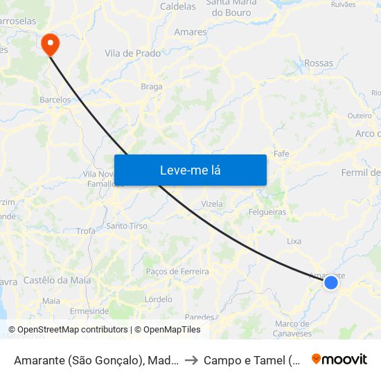 Amarante (São Gonçalo), Madalena, Cepelos e Gatão to Campo e Tamel (São Pedro Fins) map