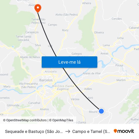 Sequeade e Bastuço (São João e Santo Estêvão) to Campo e Tamel (São Pedro Fins) map