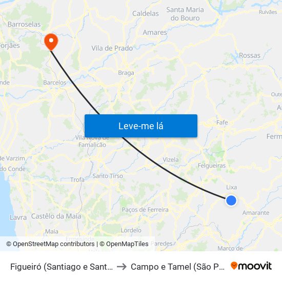 Figueiró (Santiago e Santa Cristina) to Campo e Tamel (São Pedro Fins) map