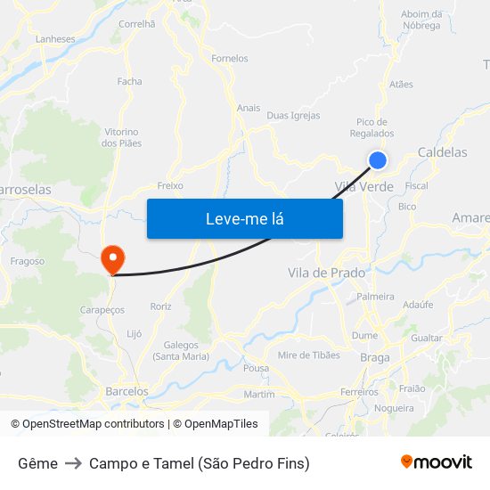 Gême to Campo e Tamel (São Pedro Fins) map