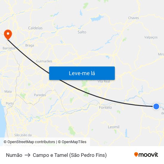 Numão to Campo e Tamel (São Pedro Fins) map