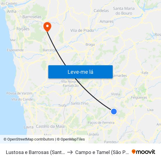Lustosa e Barrosas (Santo Estêvão) to Campo e Tamel (São Pedro Fins) map