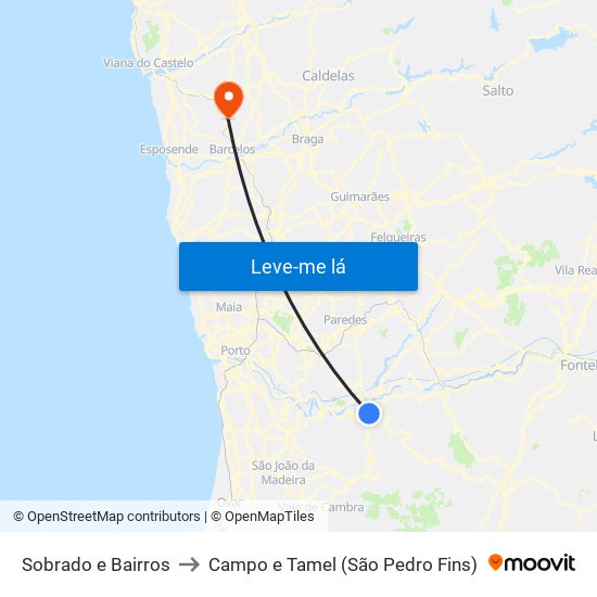 Sobrado e Bairros to Campo e Tamel (São Pedro Fins) map