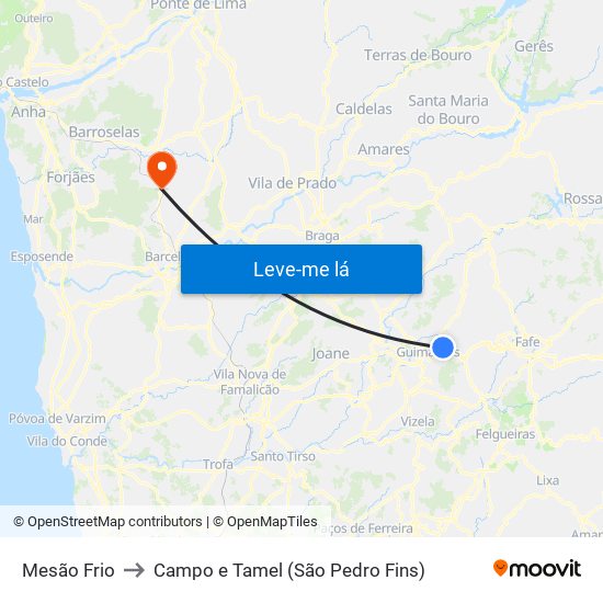 Mesão Frio to Campo e Tamel (São Pedro Fins) map