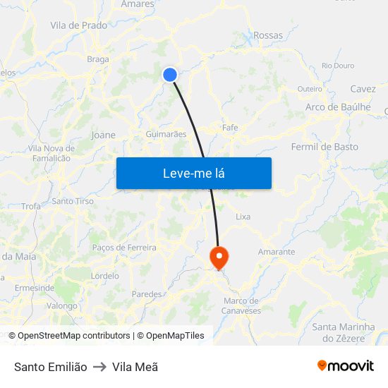 Santo Emilião to Vila Meã map