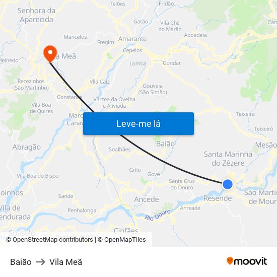 Baião to Vila Meã map