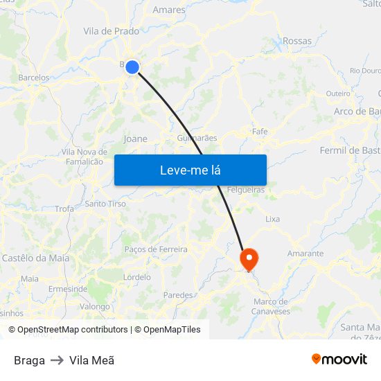 Braga to Vila Meã map