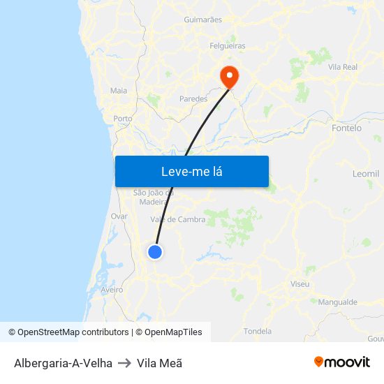 Albergaria-A-Velha to Vila Meã map