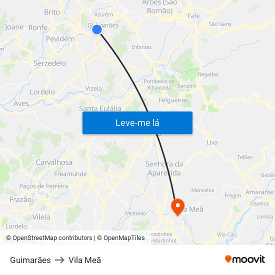 Guimarães to Vila Meã map