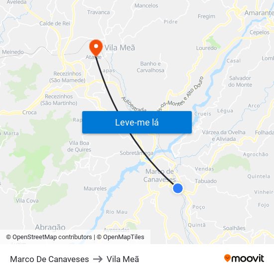 Marco De Canaveses to Vila Meã map