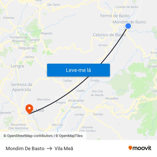 Mondim De Basto to Vila Meã map