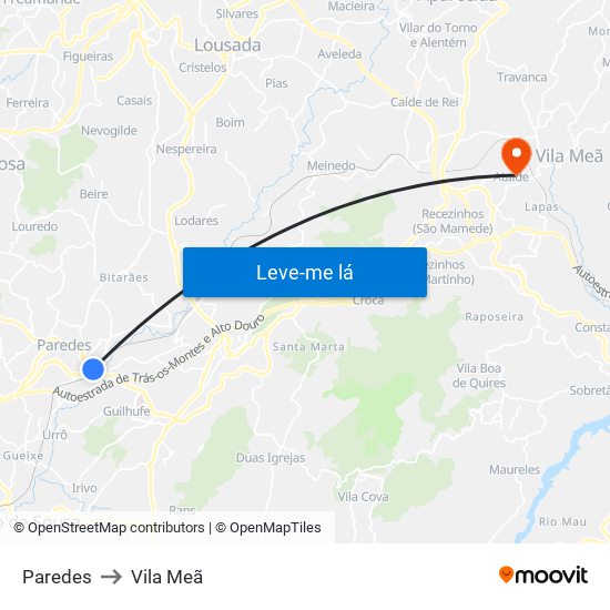 Paredes to Vila Meã map