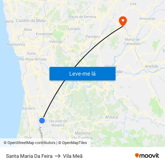 Santa Maria Da Feira to Vila Meã map