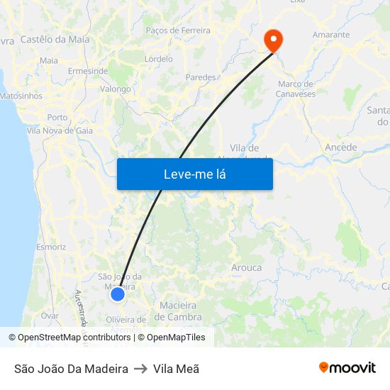 São João Da Madeira to Vila Meã map