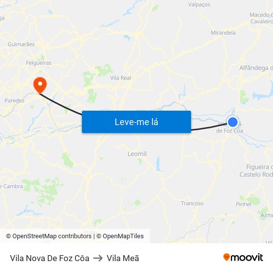 Vila Nova De Foz Côa to Vila Meã map