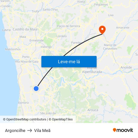 Argoncilhe to Vila Meã map