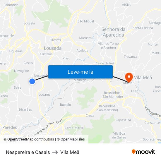 Nespereira e Casais to Vila Meã map