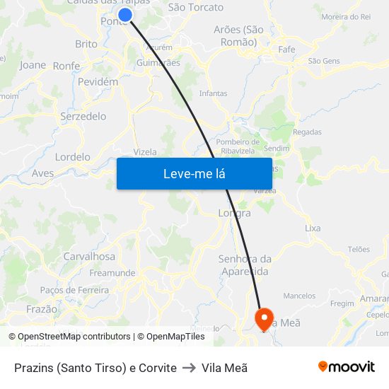 Prazins (Santo Tirso) e Corvite to Vila Meã map