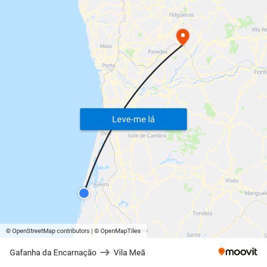 Gafanha da Encarnação to Vila Meã map