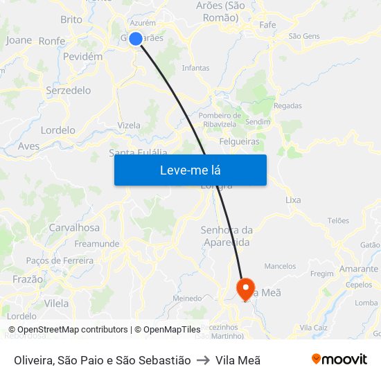 Oliveira, São Paio e São Sebastião to Vila Meã map