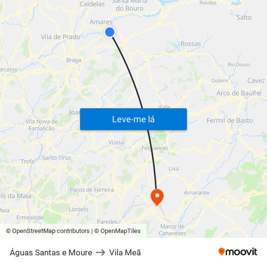 Águas Santas e Moure to Vila Meã map