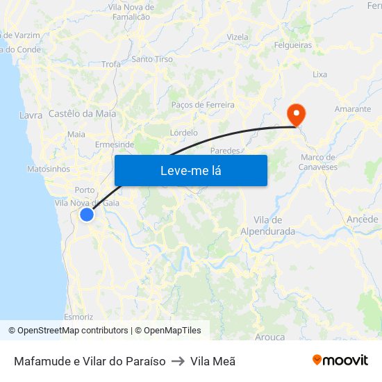 Mafamude e Vilar do Paraíso to Vila Meã map