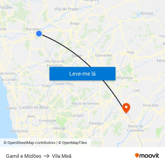 Gamil e Midões to Vila Meã map