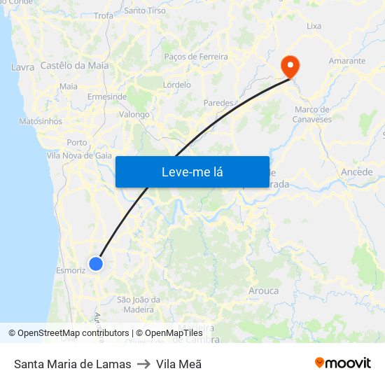 Santa Maria de Lamas to Vila Meã map