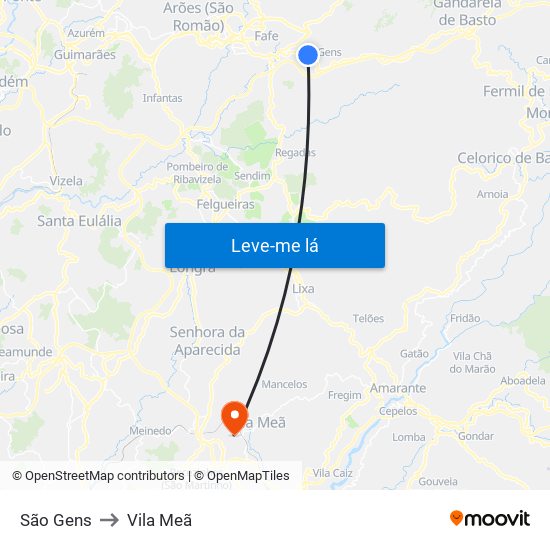São Gens to Vila Meã map