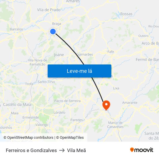 Ferreiros e Gondizalves to Vila Meã map