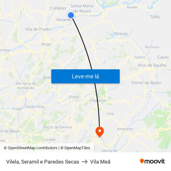 Vilela, Seramil e Paredes Secas to Vila Meã map