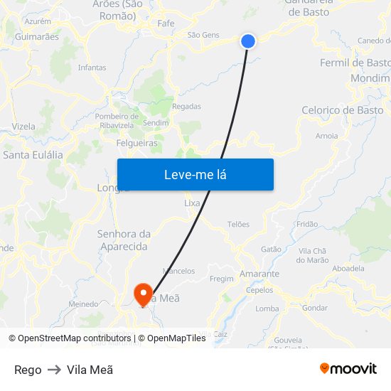 Rego to Vila Meã map