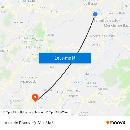 Vale de Bouro to Vila Meã map