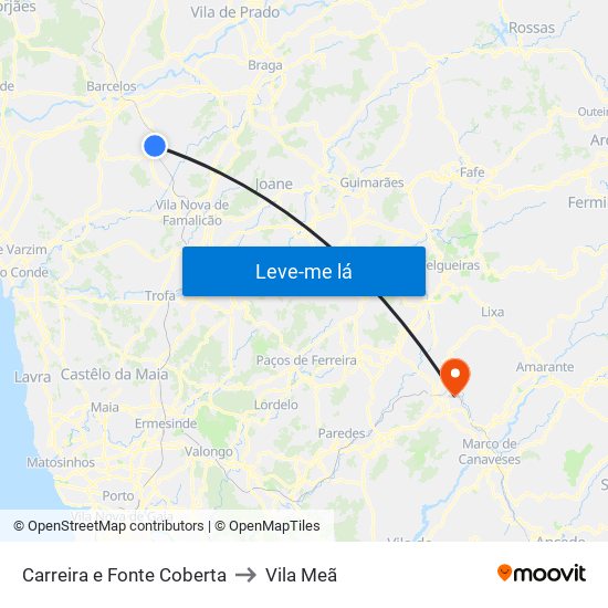 Carreira e Fonte Coberta to Vila Meã map