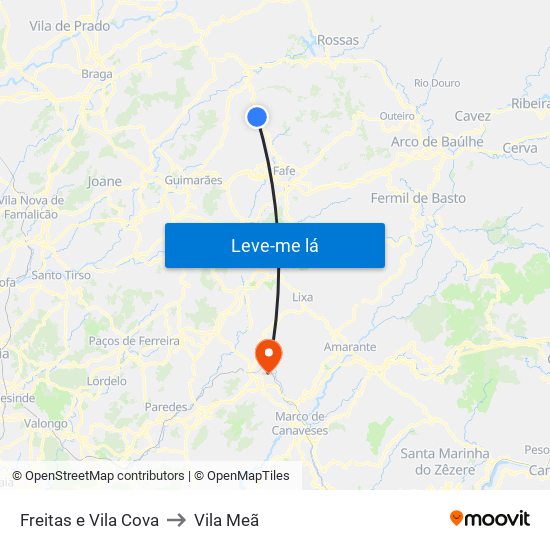 Freitas e Vila Cova to Vila Meã map