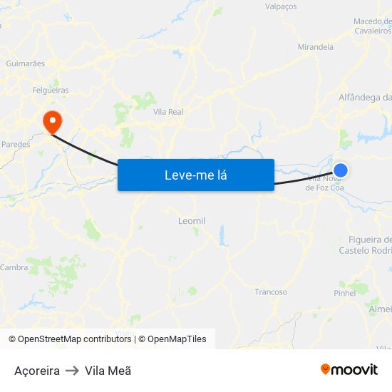 Açoreira to Vila Meã map