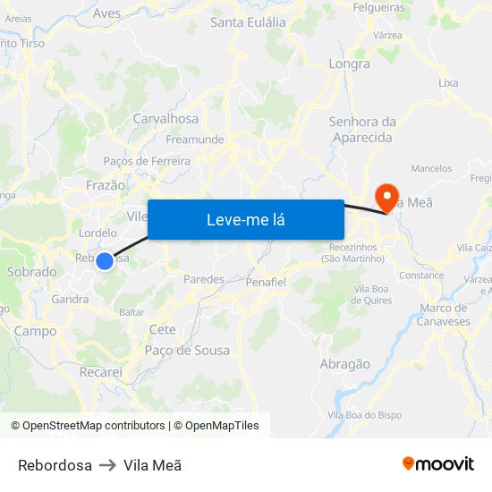 Rebordosa to Vila Meã map