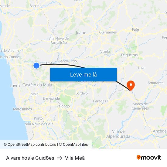 Alvarelhos e Guidões to Vila Meã map