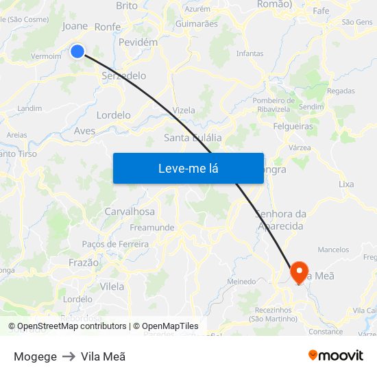 Mogege to Vila Meã map