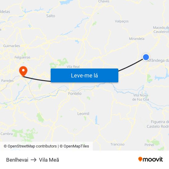 Benlhevai to Vila Meã map