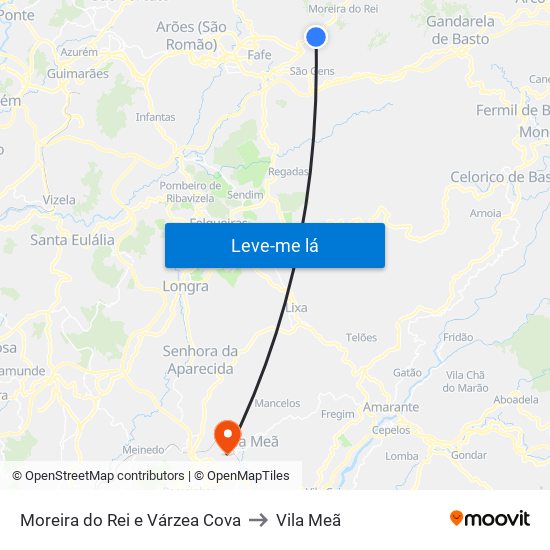 Moreira do Rei e Várzea Cova to Vila Meã map