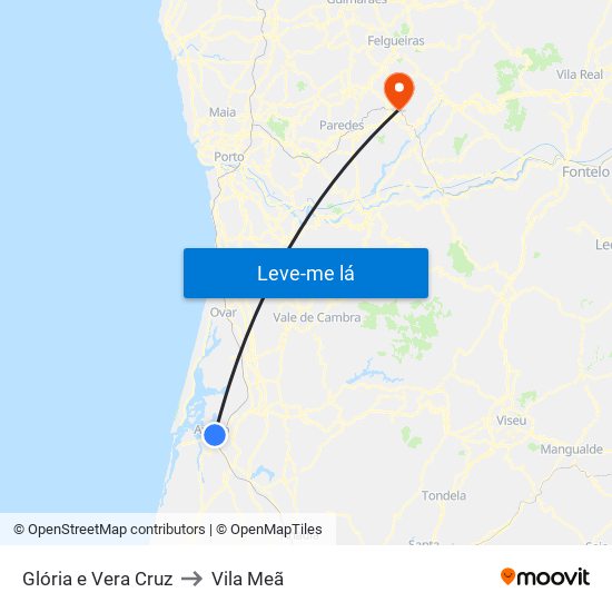 Glória e Vera Cruz to Vila Meã map