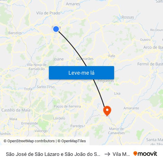 São José de São Lázaro e São João do Souto to Vila Meã map