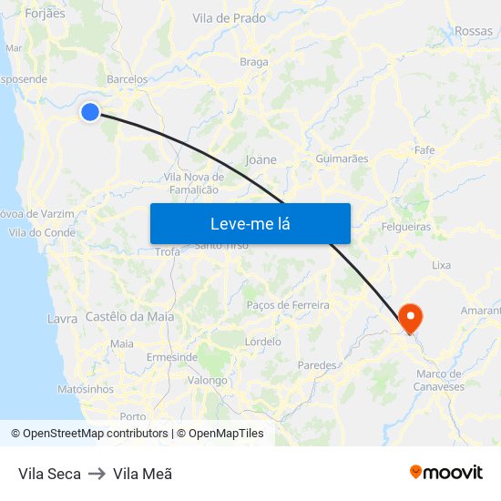 Vila Seca to Vila Meã map