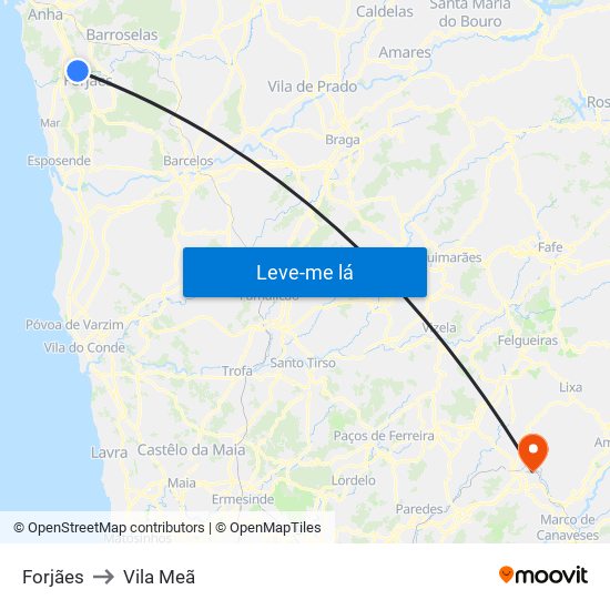 Forjães to Vila Meã map