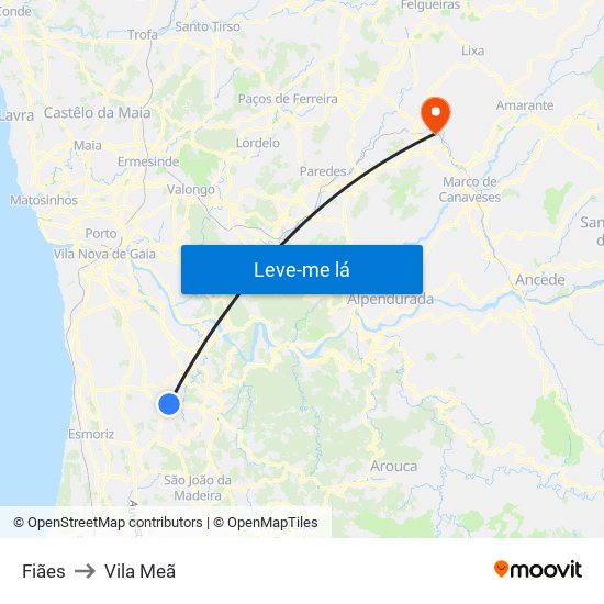 Fiães to Vila Meã map