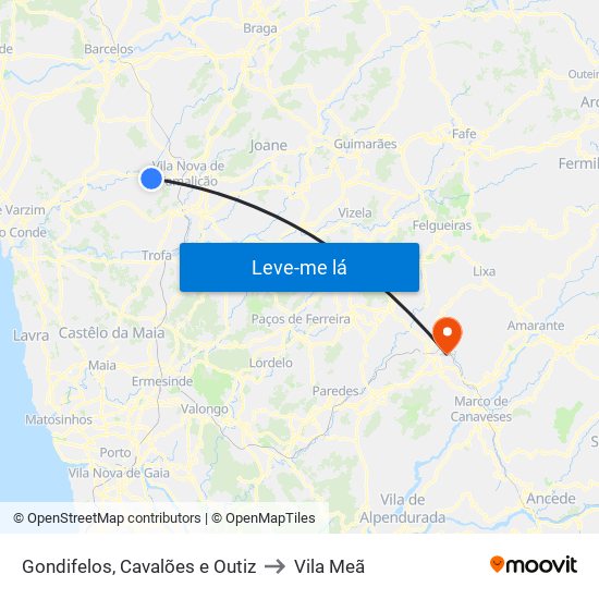 Gondifelos, Cavalões e Outiz to Vila Meã map