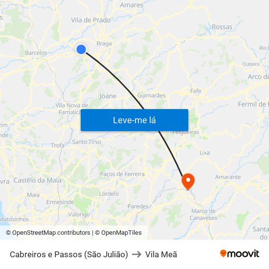 Cabreiros e Passos (São Julião) to Vila Meã map