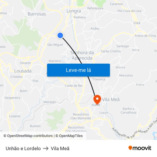 Unhão e Lordelo to Vila Meã map